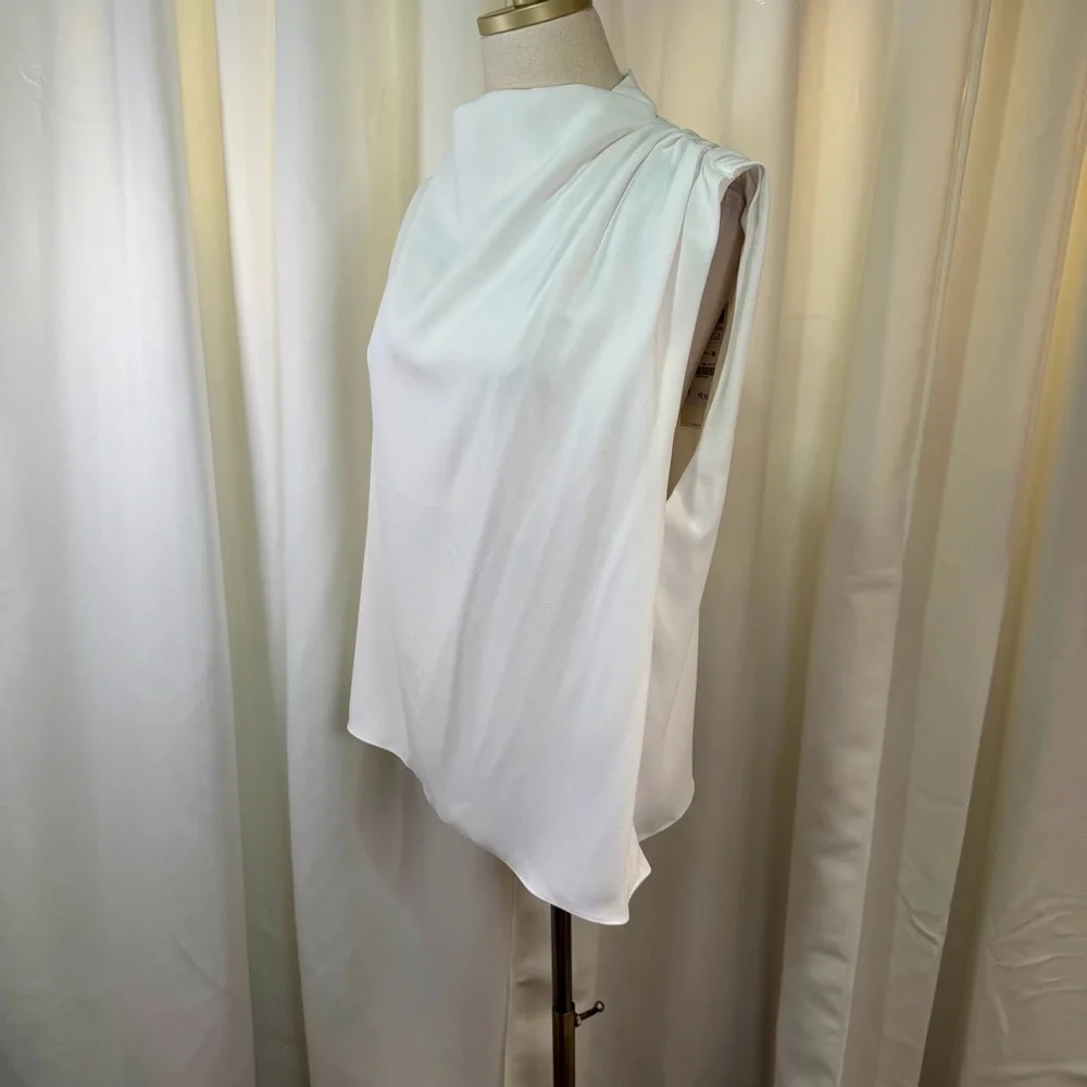 NWT Zara Pleated Shoulder Draped Cowl Neck Sleeveless Blouse in White Size XL - Picture 8 of 16